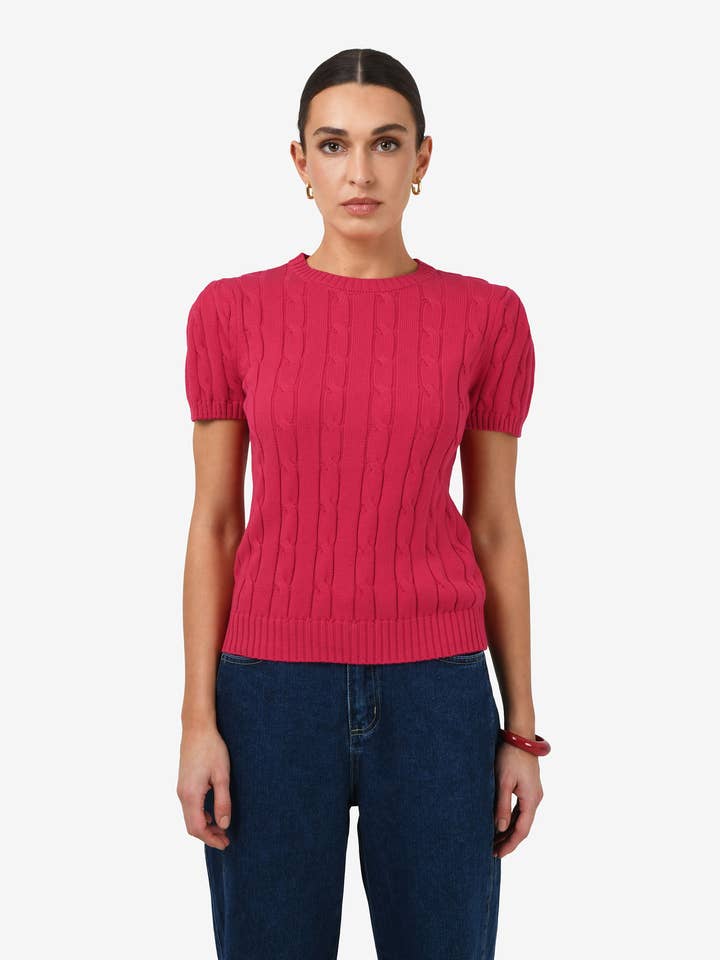 Forcast Women's Berry Puff Sleeve Cable Knit for wholesale by Forcast
