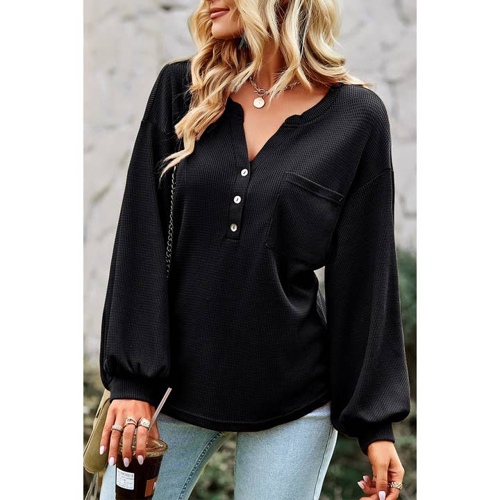 Supreme Fashion - Wholesale Blouse - Women's - Solid V-Neck Loose Fit Long Sleeve Top