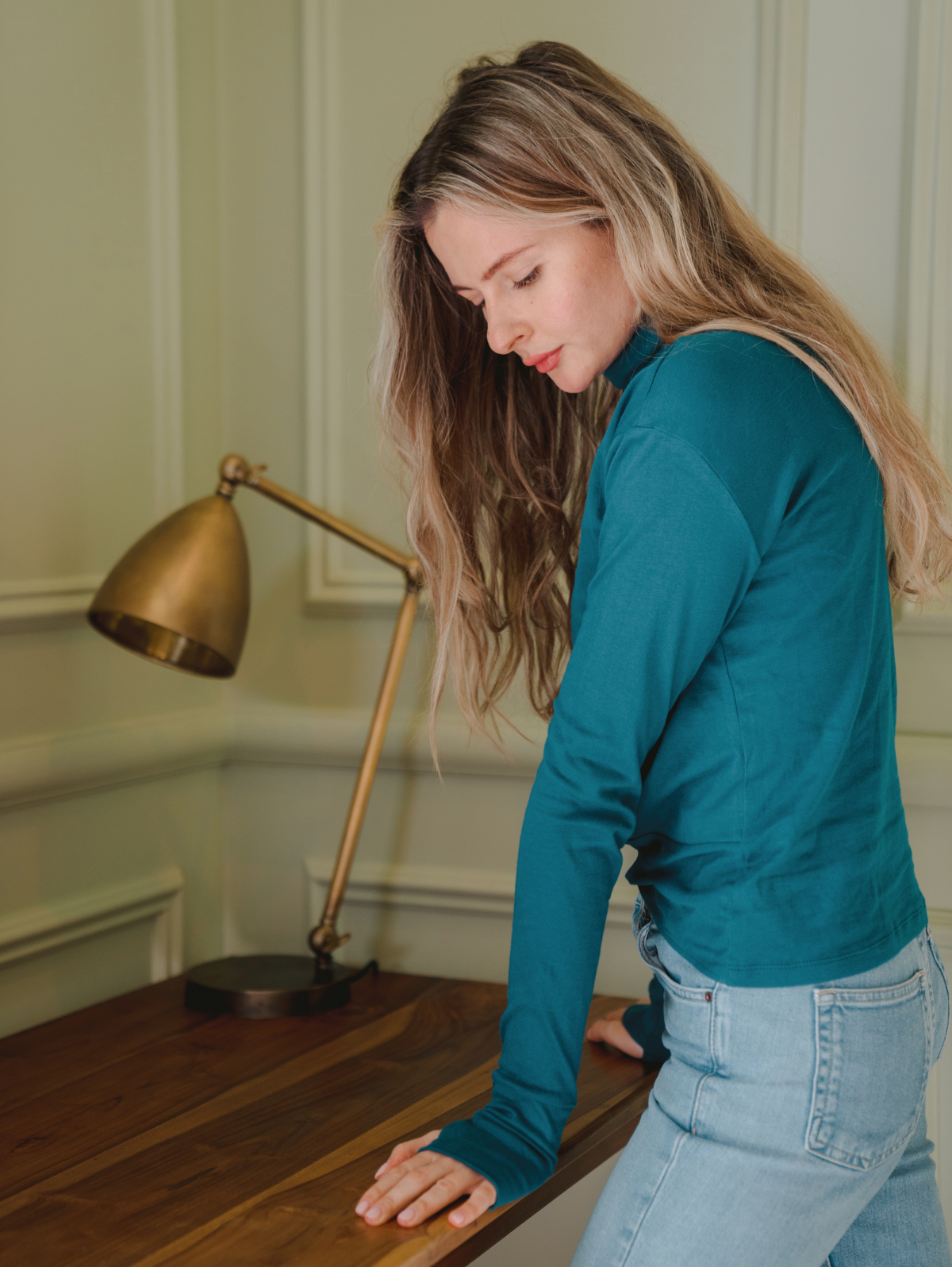 Hands To Hearts - Wholesale Knit Top - Women's - Reversible Knotted LS Turtleneck Azure23