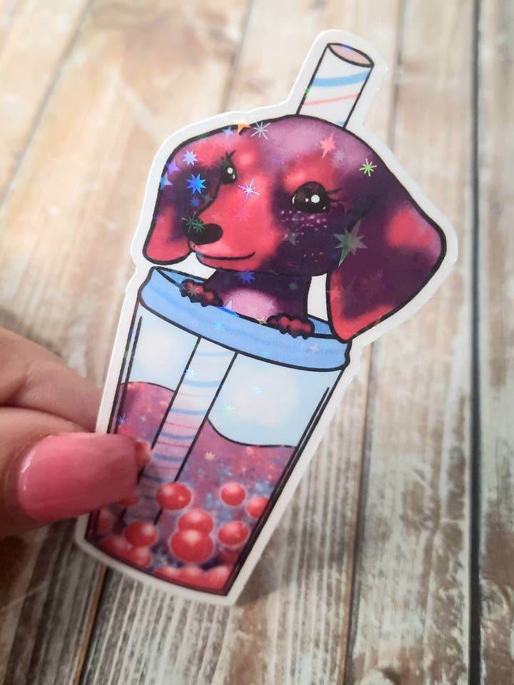 Autocollant coloré Dachshund Boba, autocollant pour chien Weenie pour la vente par Unsupervised Art