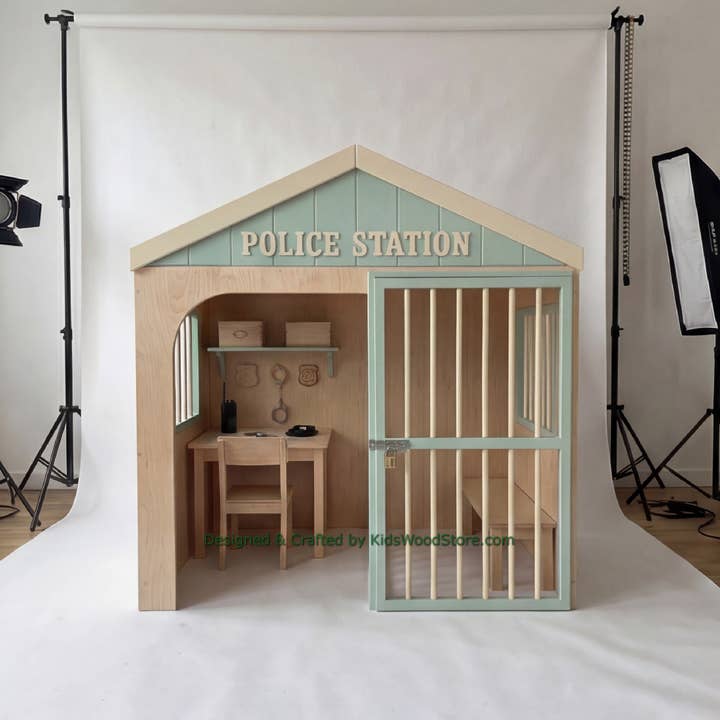 Wooden Police Station Playhouse + Furnitures for Kids | Personalized 20+ Themes | All-Inclusive Turnkey Project for wholesale by Kids Wood Store U.S. / EU.