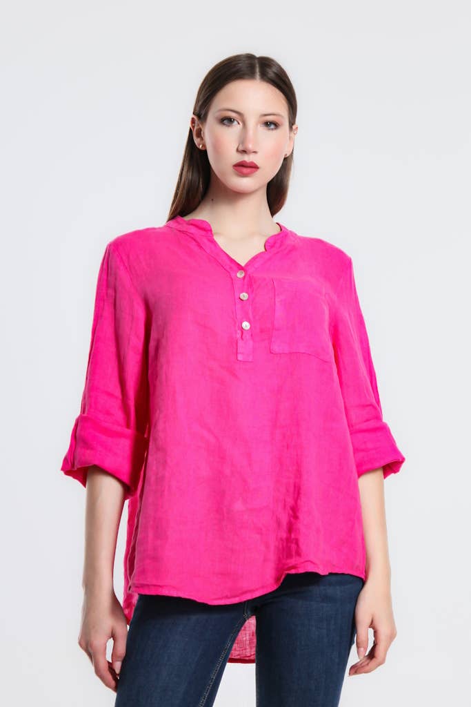 TINA Stephens Italy/Tees By Tina – Túnica - Mulher por atacado – Destino Linho Henley Top (BQ158)15