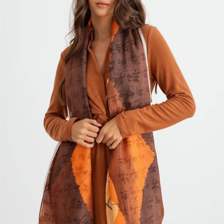 Orange Hangul Stylish Design Korean Languages Scarf for wholesale on Faire3