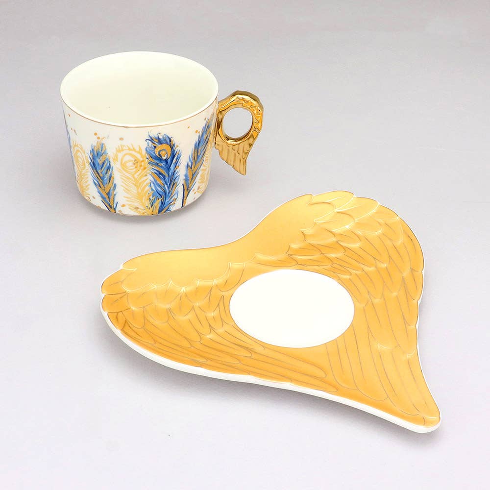Sensibling Corp. – Großhandel Tee-/Kaffeetasse – Teetasse mit Untertasse und Untertasse aus Keramik mit Feather Angel Wings
2