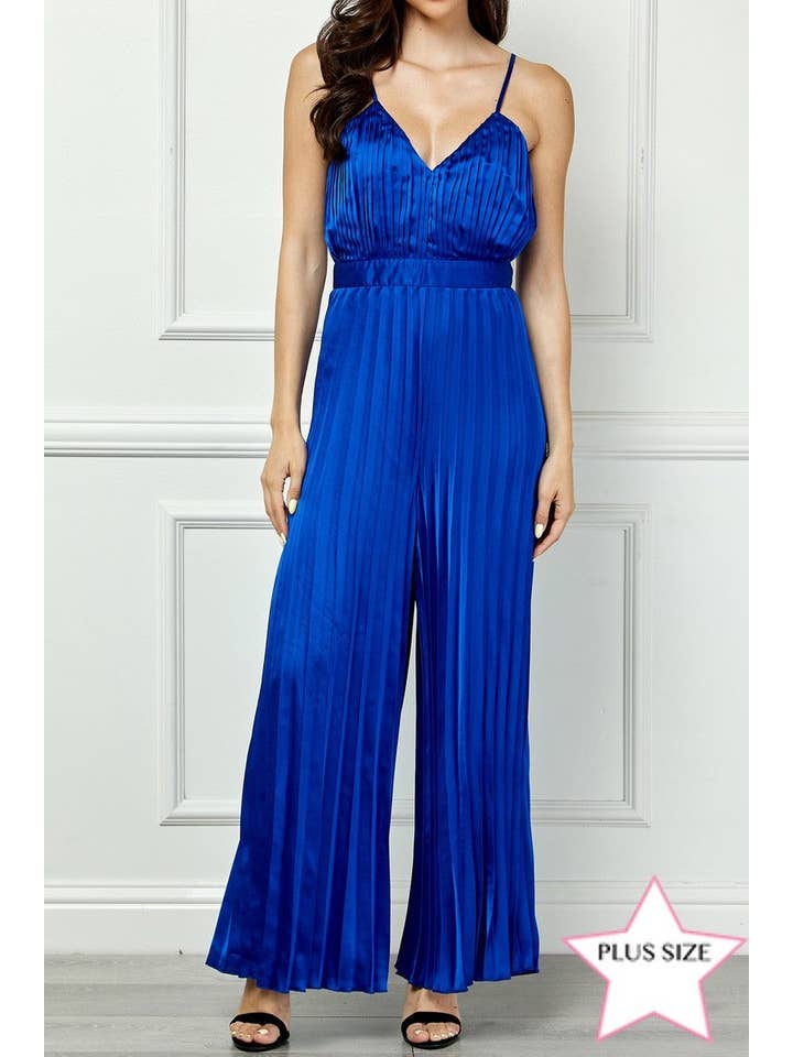 Stylish Wholesale - Wholesale Jumpsuit - Women's - SATIN SPAGHETTI STRAP PLEATED WIDE LEG PLUS SIZE JUMPSUITĀ 5