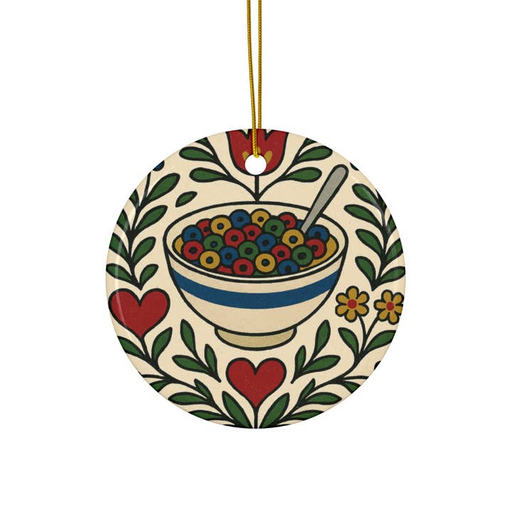 Cereal Bowl Ceramic Ornament – Whimsical Breakfast Folk Art Décor for wholesale by Rainbow Unicorn Birthday Surprise