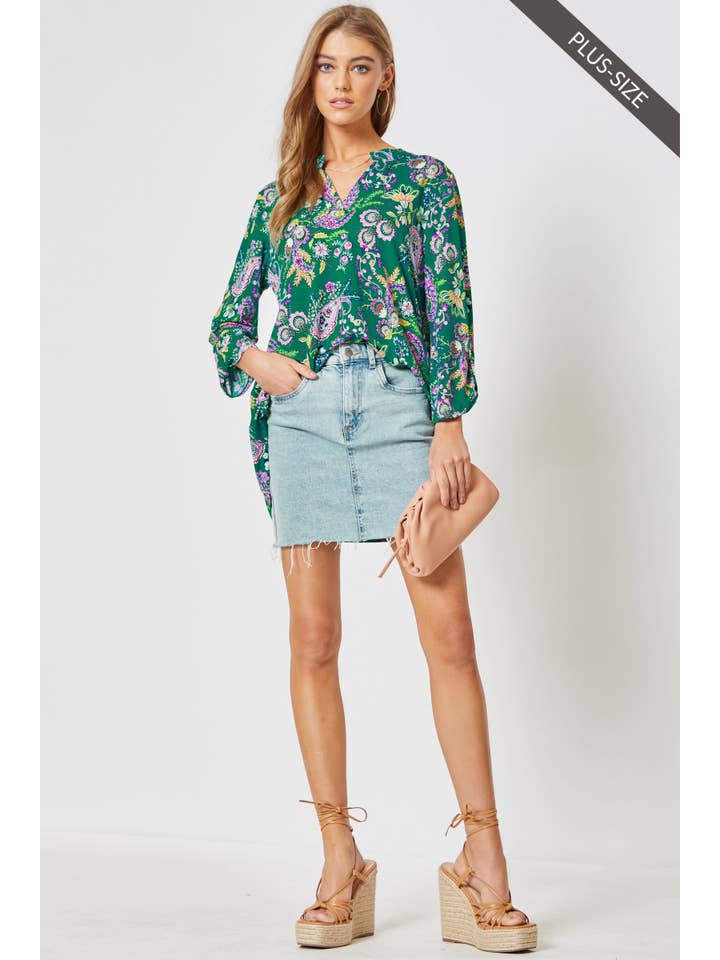 Teal PLUS SIZE Lizzy 3/4 Floral Wrinkle Free Top for wholesale on Faire