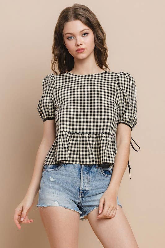TCEC - Wholesale Blouse - Women's - CT8888-Plaid Ruffle Hem Top