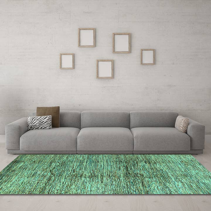 Tapis moderne de couleur turquoise abstraite lavable en machine pour la vente par Ahgly