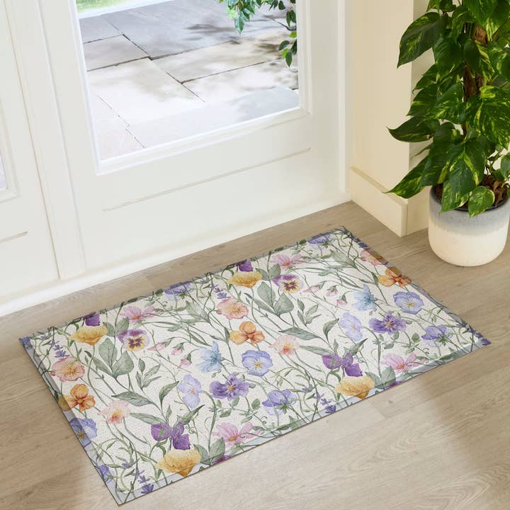 Watercolour Wild Flowers Indoor Outdoor Doormat (90 x 60cm) for wholesale by Artsy Mats