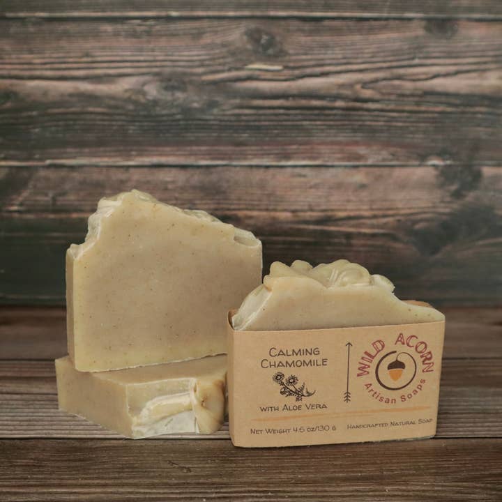 Calming Chamomile Soap with Aloe for wholesale by Wild Acorn Artisan Soaps LLC