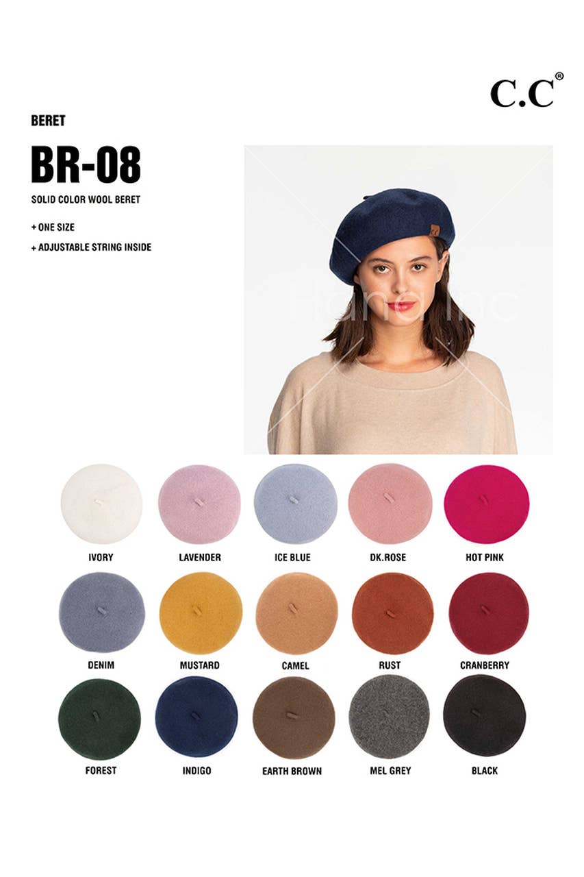 Hana - Wholesale Beret - Women's - C.C Wool Solid Color Winter Beret4