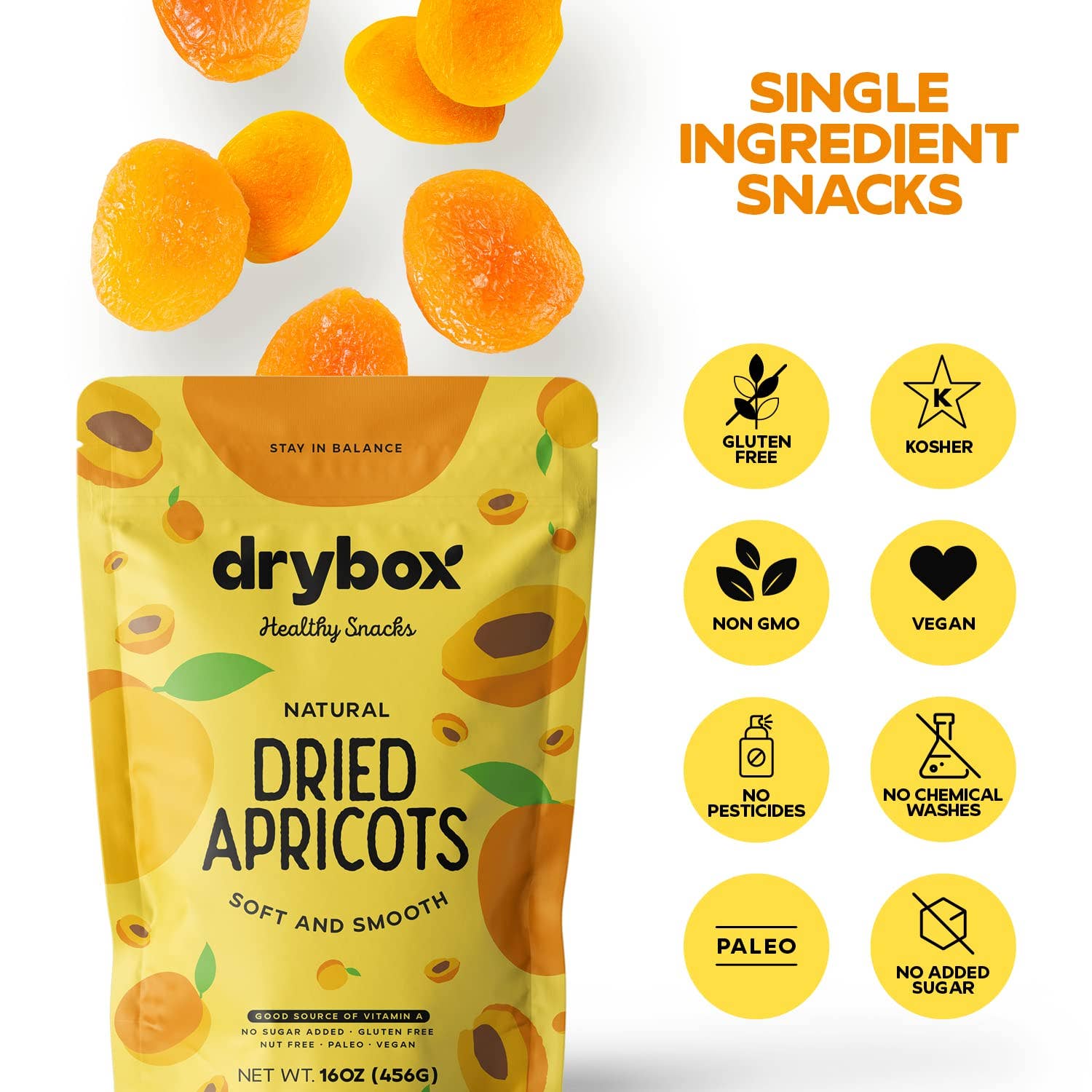 DRYBOX – Großhandel Getrocknete/dehydrierte Früchte – Drybox Getrocknete türkische Aprikosen, 2 Unzen, Portionspackungen, 5 Packungen/Beutel4