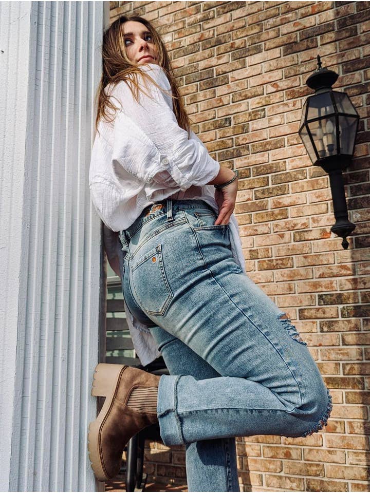 Billee' by Billie - Wholesale Jeans - Women's - Distressed Light Blue Cuff Jean Plus Size3