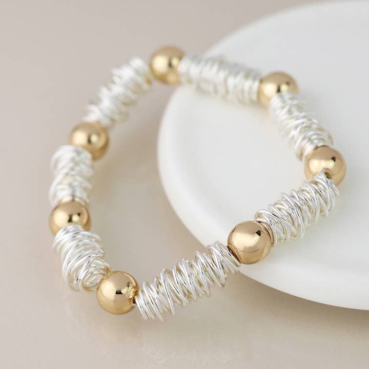 Silver Plated Spun Yarn And Golden Bead Bracelet for wholesale by Peace Of Mind