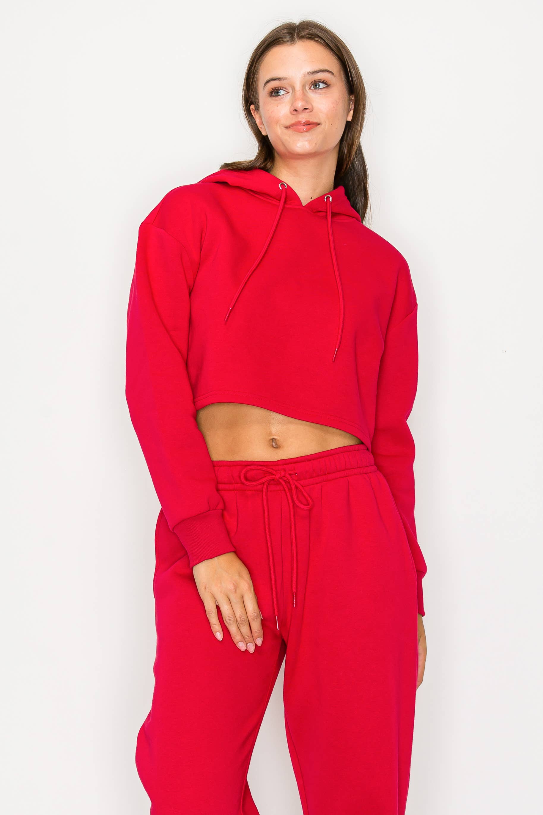 Color 5 - Wholesale Hoodie - Women's - Solid color fleece lined crop pull over hoodie jacket 37