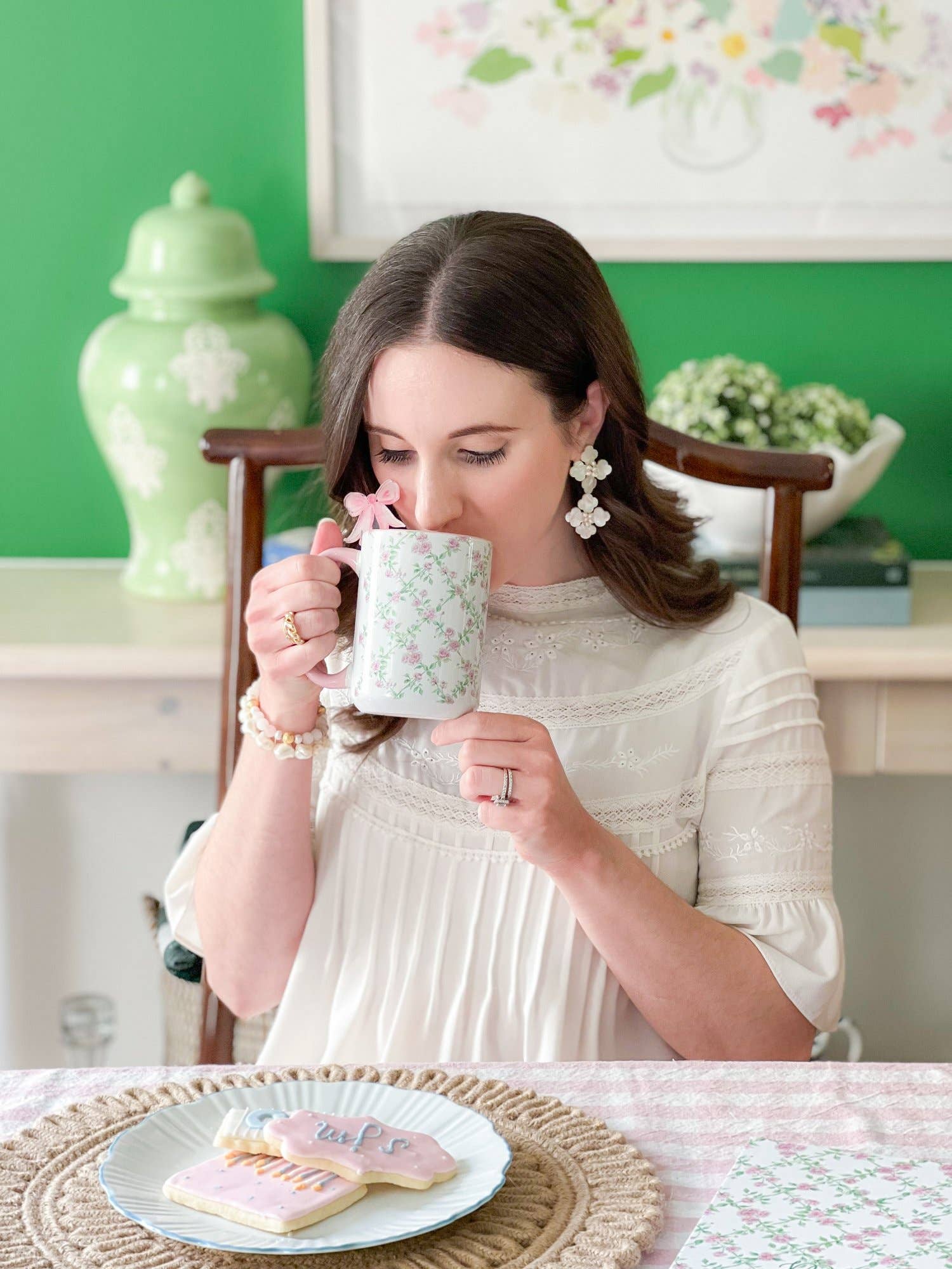 Simply Jessica Marie - Wholesale Coffee Mug - Primrose Trellis 15oz Tall Watercolor Mug1