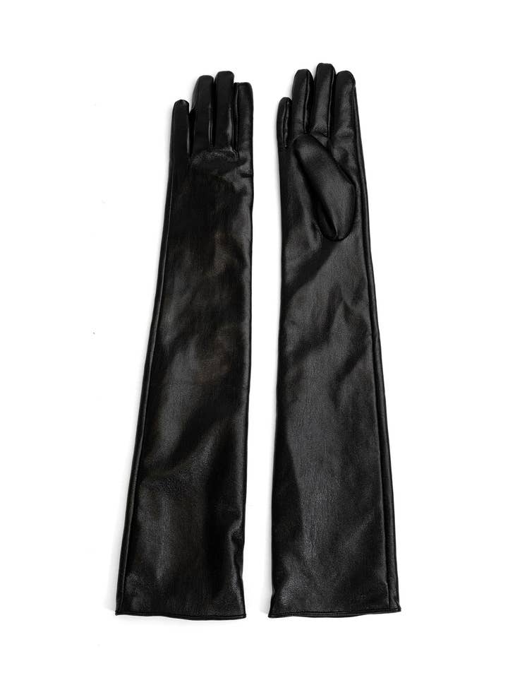 Lange imiteret læderhandsker i sort for engroshandel hos My Accessories London