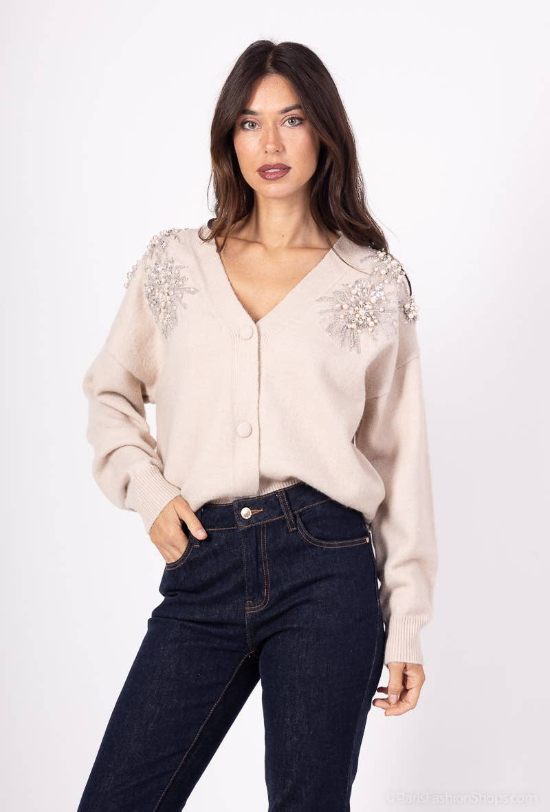 LUCCE – Engroshandel Pullover - Dame – LUCCE trøje med perle- og rhinstenbroderi - model 30158