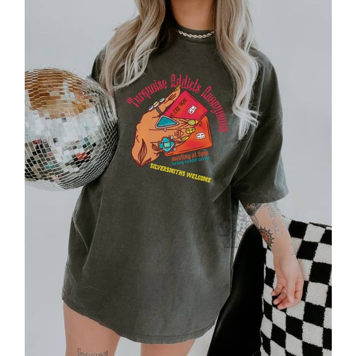 Turquoise Addicts Anon Western Graphic Tee for wholesale by The Branded Blue Roan