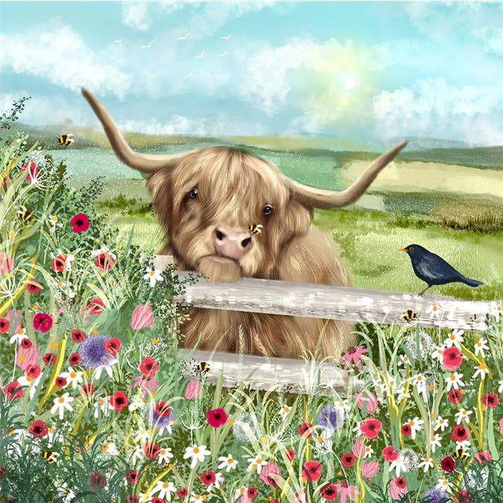 Greeting Card Blackbird Meets a Highlander for wholesale by Natural Partners Limited
