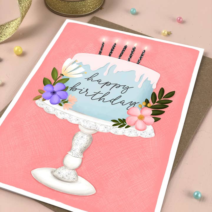 Tillykke med fødselsdagen kage stå kort for engroshandel hos The Little Posy Print Company