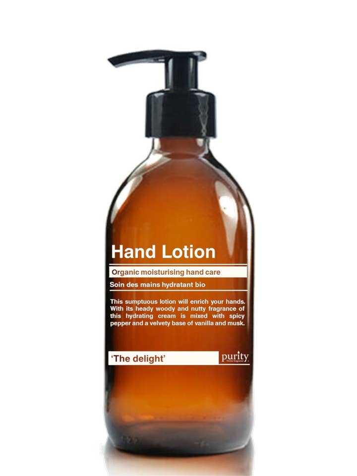 500ml Organic Hand Lotion Vanilla & Hazelnut (Delight) for wholesale by Purity Home fragrance