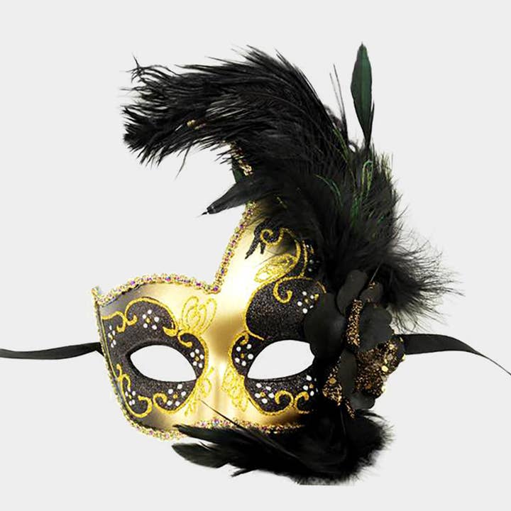 Madeline Love - Wholesale Costume – Women's - Feather Rhinestone Accent Venetian Masquerade Party Mask4