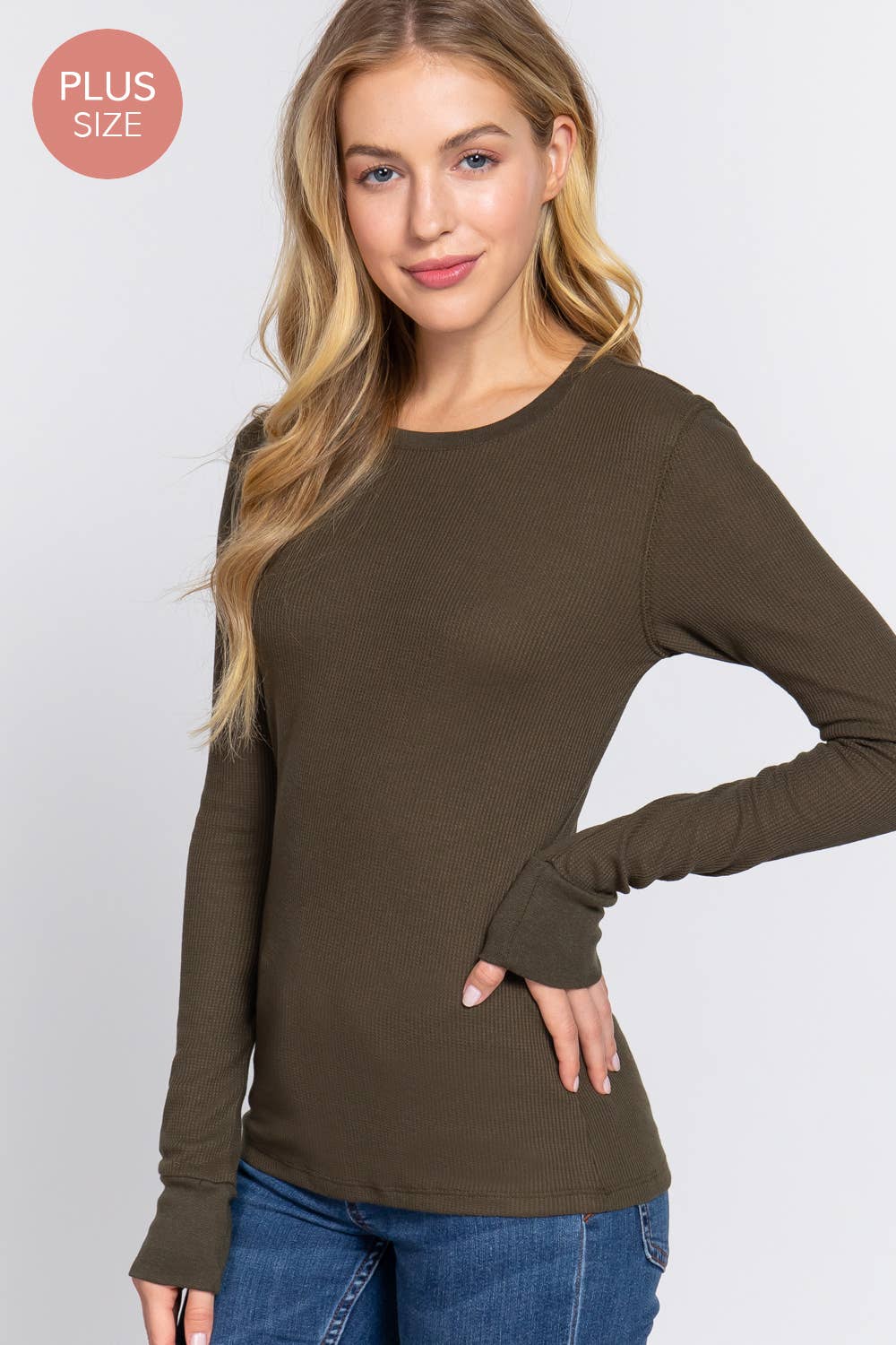 Active Basic | Active USA - Wholesale Knit Top - Women's - [PLUS SIZE] Long Sleeve Crew Neck Thermal Knit Top21
