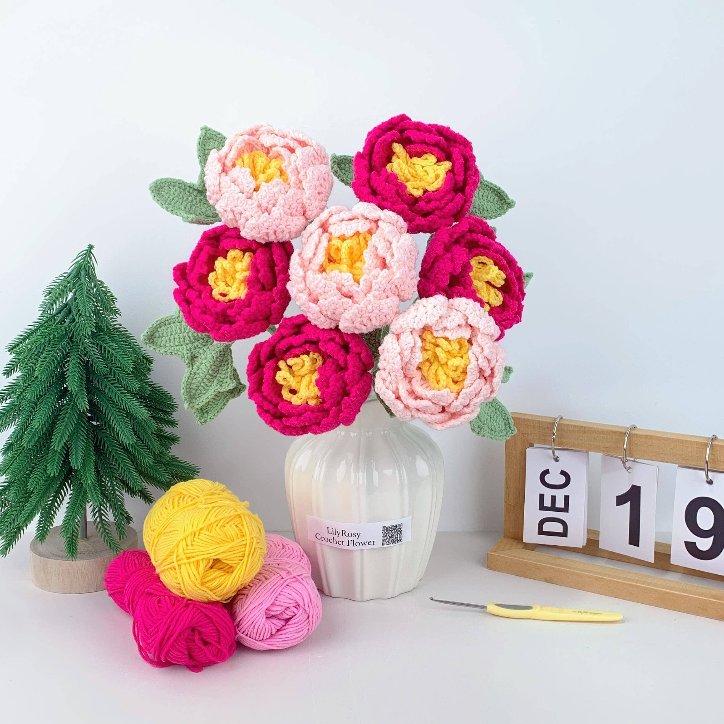 Lilyrosy（Duty free) - Wholesale Artificial Flowers - Crochet Peony Flowers gift, Handmade Gift for her, Homedecor0