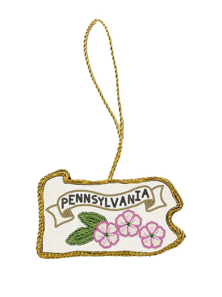 Pennsylvania State Mountain Laurel Beaded Fabric Ornament for wholesale by Matr Boomie Fair Trade
