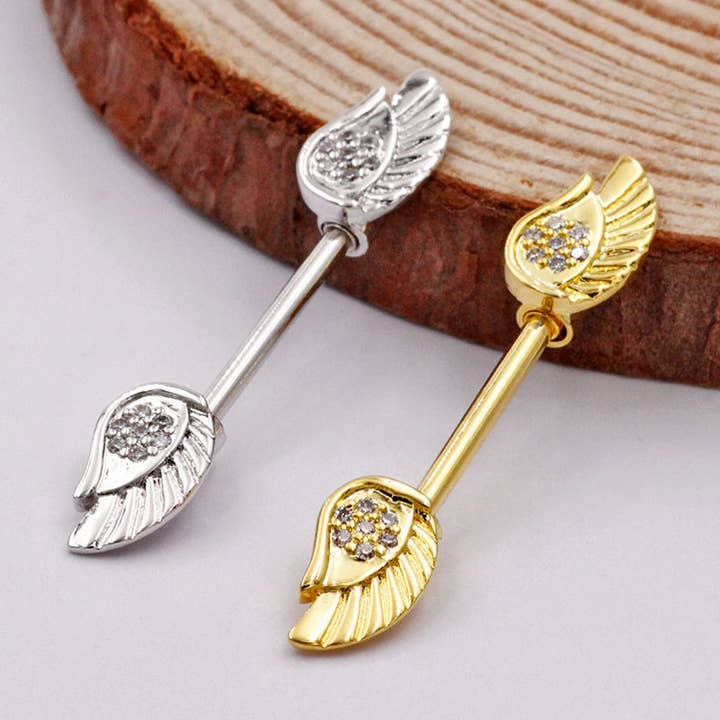 Barbell Nipple Piercing with Wing - PL-084 for wholesale by Awaken