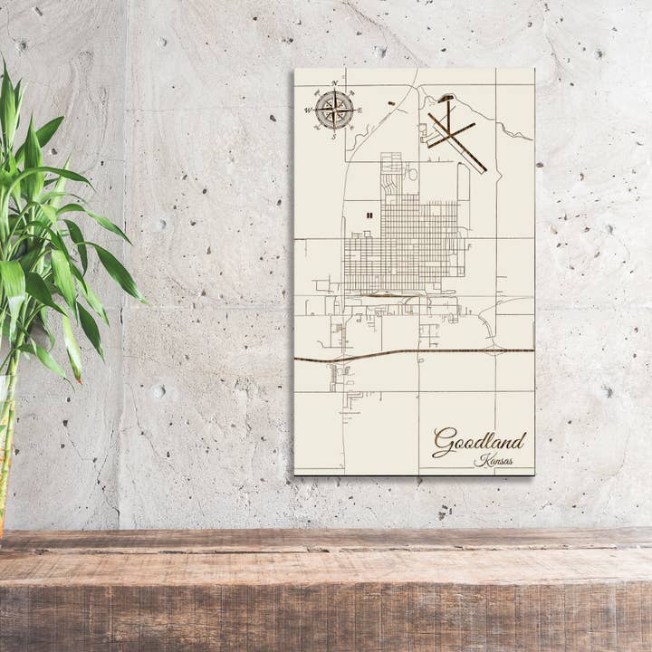 Kansas: Goodland Street Visa karta för wholesale av Fire & Pine