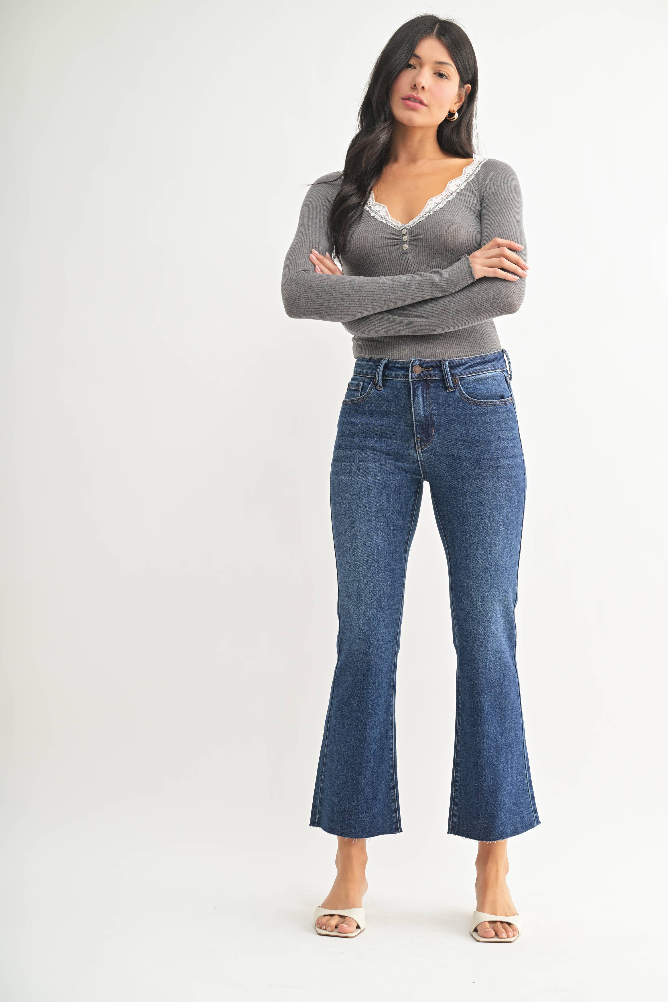 Just USA Jeans – calças de ganga - Mulher por atacado – JP180 - DK - Flare Cortado1