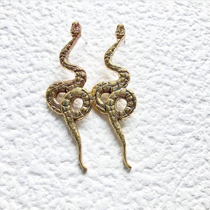 Brass Serpent Earrings for wholesale by Tidal Pool Brooklyn