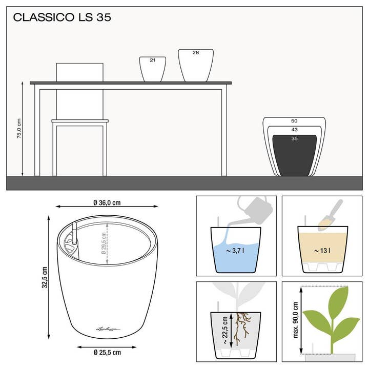 Lechuza Self Watering Planters - Vendita all'ingrosso Vasi per piante - LECHUZA CLASSICO LS Vaso rotondo in poliresina29