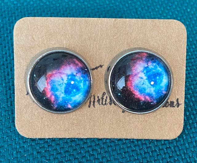 SMA Artistry Creations - Wholesale Stud/Post Earrings - 12mm Galaxy design glass cabochon stud earrings30