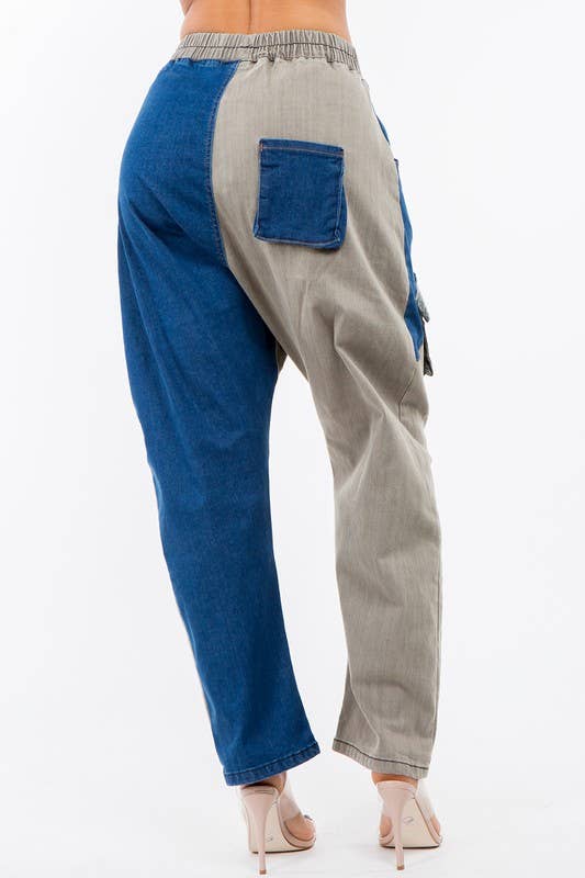 LABIJOU - Wholesale Broek - Dames - PD509 Broek - patchwork denim met geruite plaid en camo9