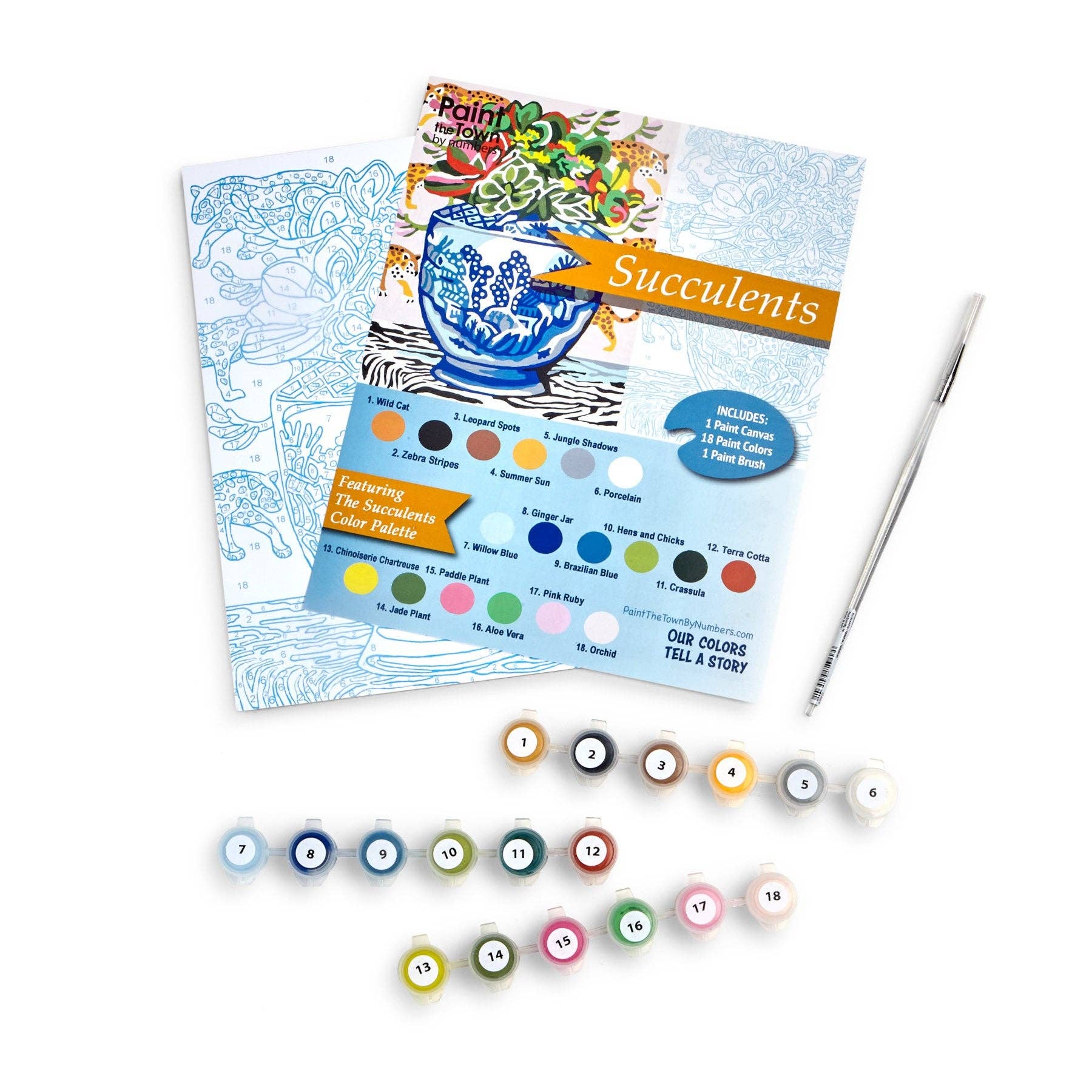 Paint the Town by Numbers – wholesale DIY craft kit – Succulents Paint by Number Kit ~ 8”x10” ~ Chinoiserie1