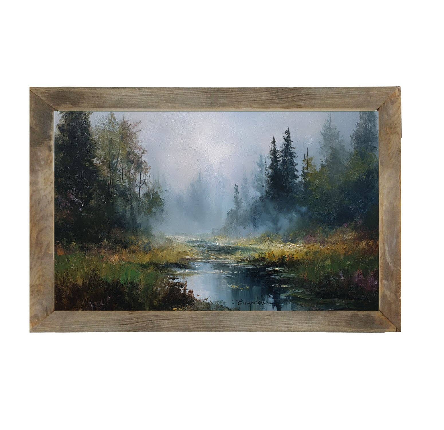 ginger blue - Vente Affiche d'art - Ruisseau de la Forêt Brumeuse - Cadre Horizontal1