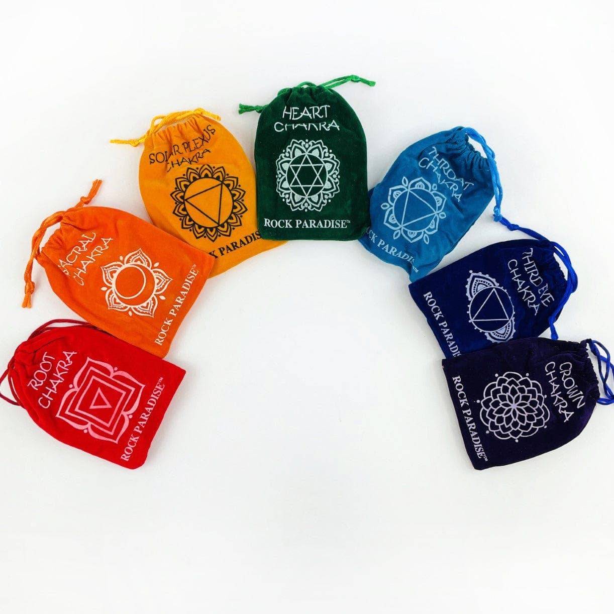 Rock Paradise - Wholesale Spiritual Stone/Crystal - Crystal Chakra Plush Pouch with Info Card & Tumbled Stones18