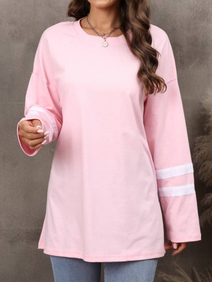 Colorblock Loose Drop-Shoulder Crew Neck Top for wholesale by THE WIZ