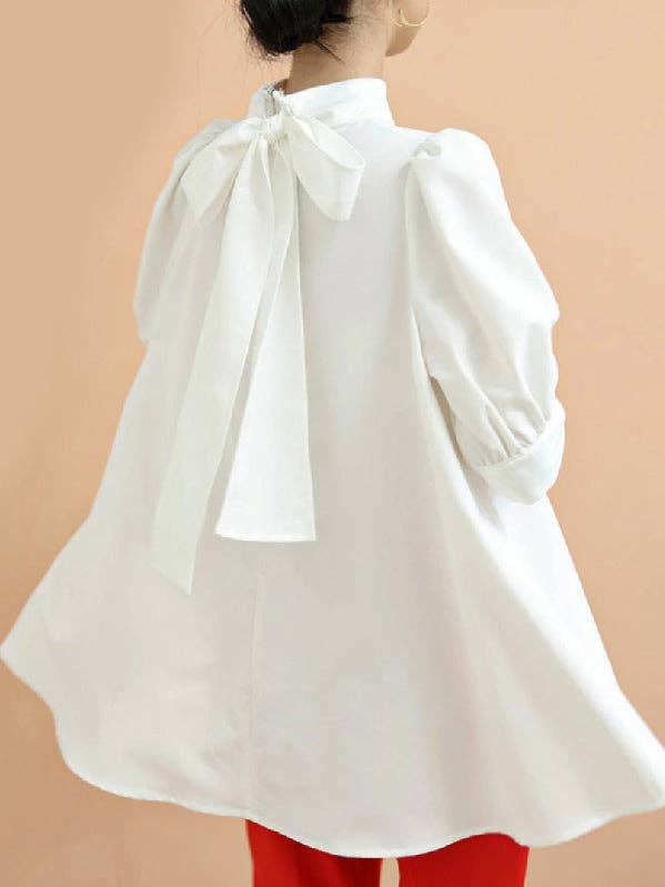 Casual Loose Bow-Embellished Solid Color Blouse for wholesale by StyleGalX