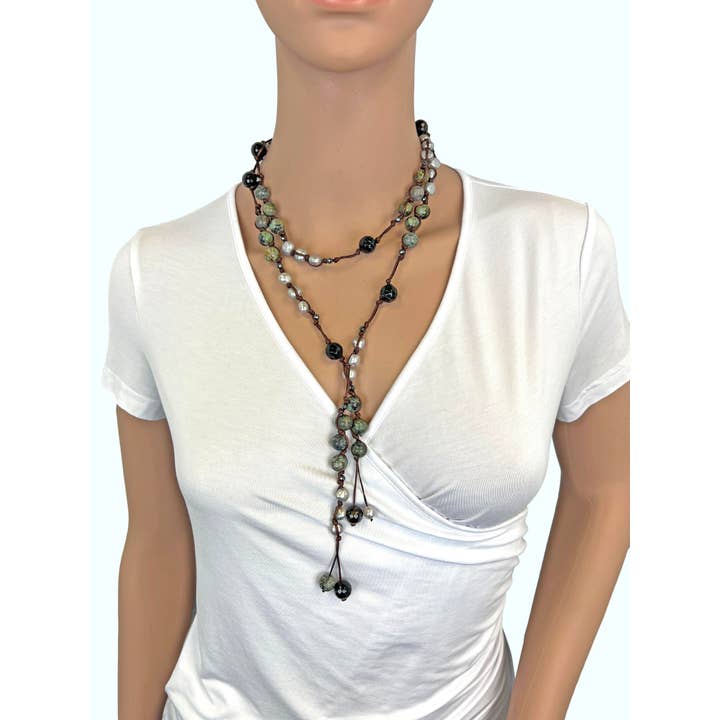 IST Jewelry – wholesale Y-ringat halsband – Afrikansk turkos pärla blanda lång Lariat skiktning halsband1