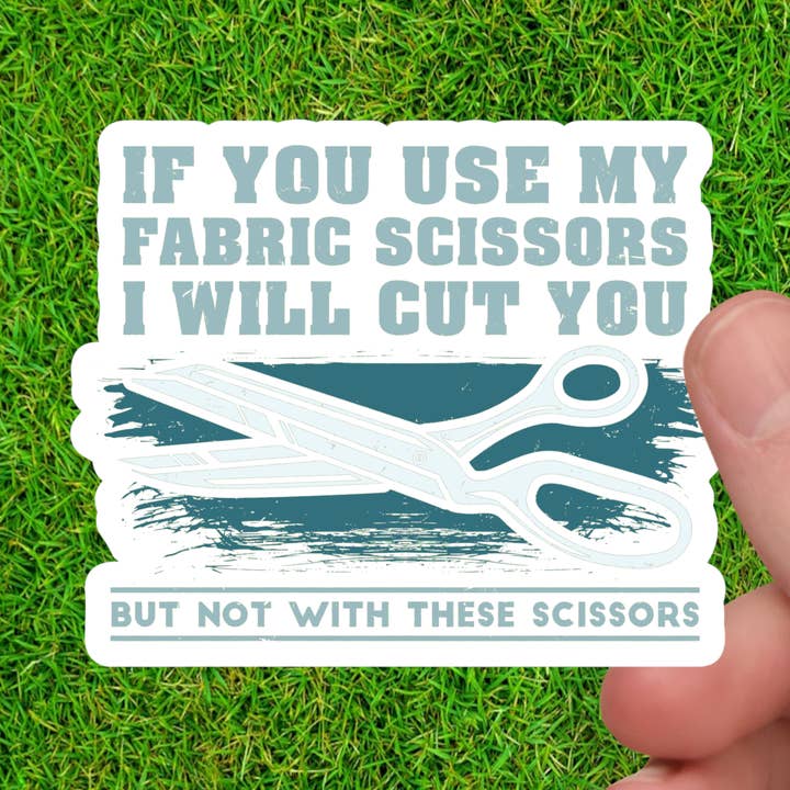 Rolig tyg sax varning - klistermärken för sömnad för wholesale av Dancing Dolphin Crafts