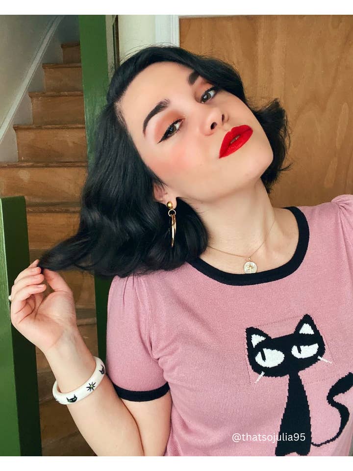 Mak - Wholesale Knit Sweater - Women's - Short Sleeve Crewneck Cat Print Casual T-Shirt Sweater13