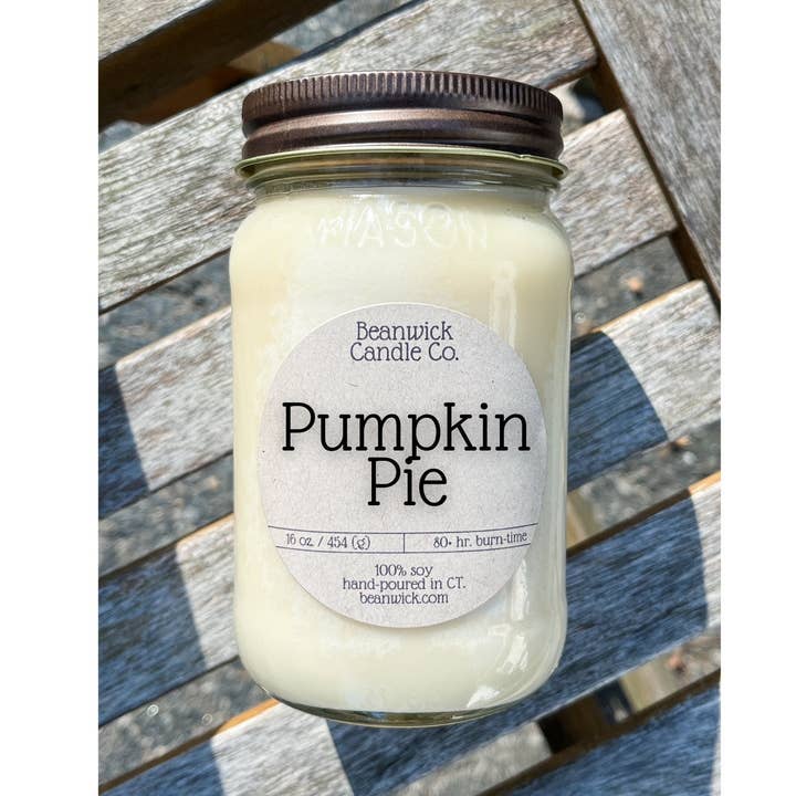 PUMPKIN PIE Sojakaars in Mason Jar Uniek cadeau voor wholesale door Beanwick Candle Co.
