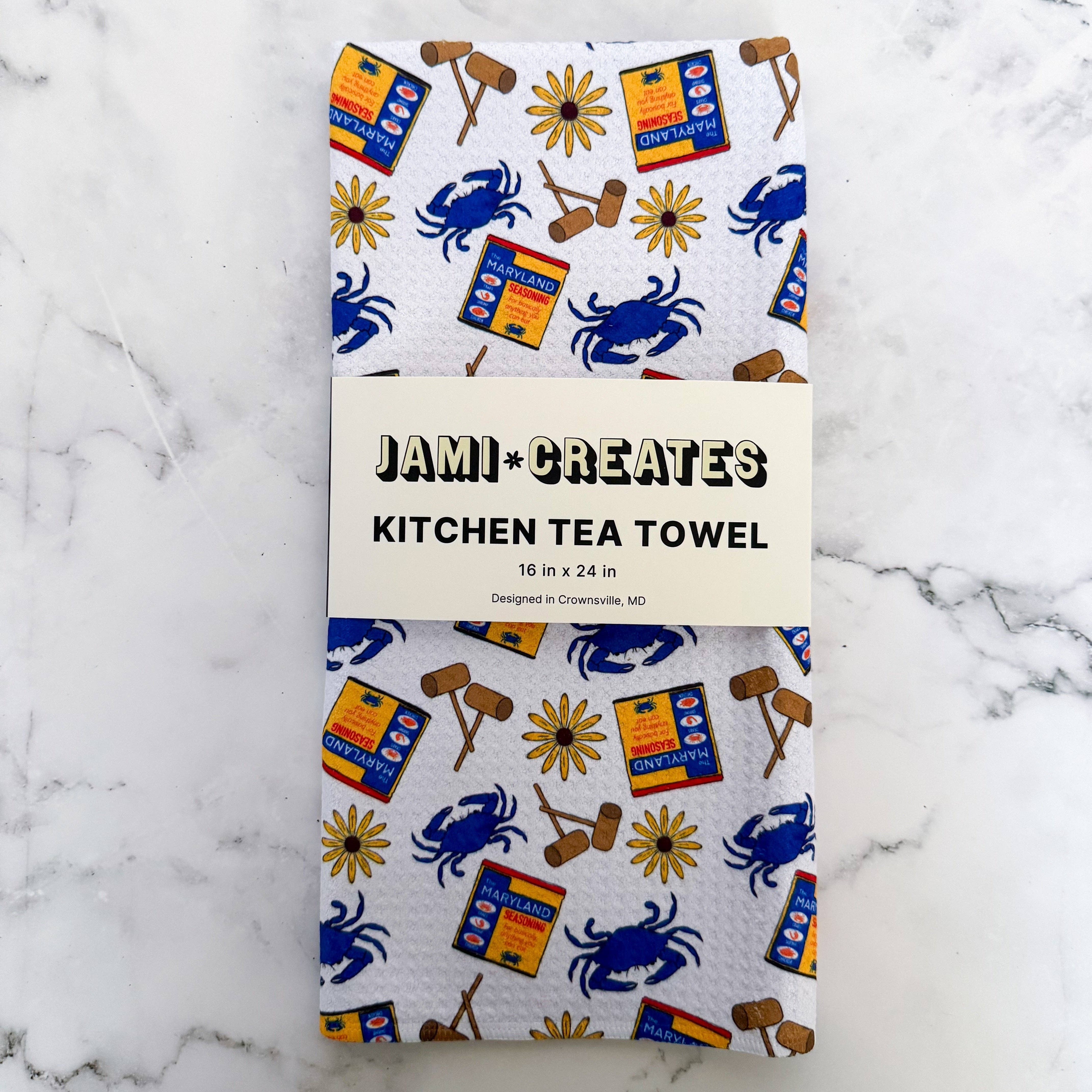 Jami Creates - Wholesale Tea Towel - Maryland Seasoning Crab Feast Kitchen Dish Towel0