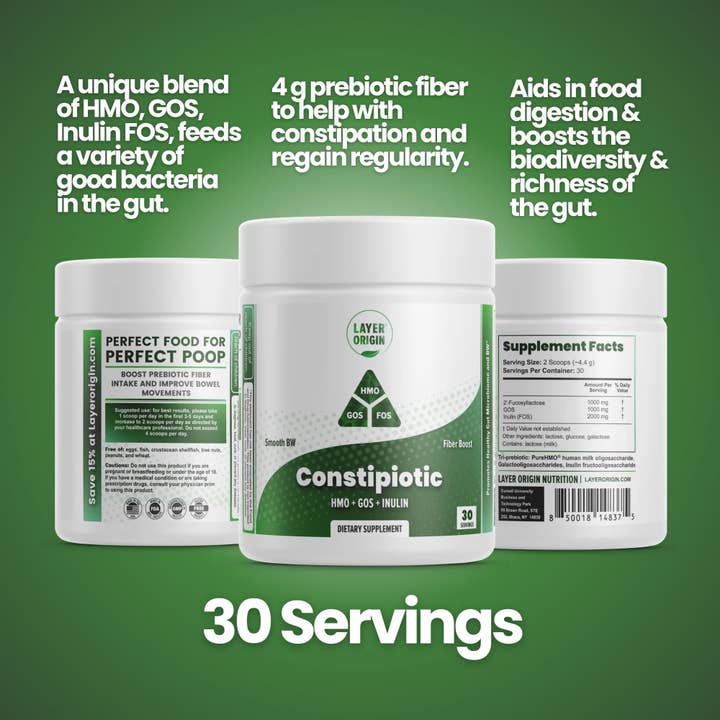Layer Origin - Wholesale Oral Supplement/Vitamin - The Constipiotic Prebiotic Fiber for Constipation with HMO, GOS, Inulin FOS6