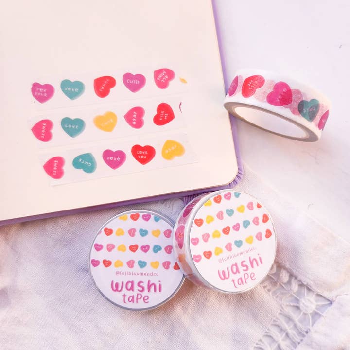 Full Bloom and Co. - Vendita all'ingrosso Nastro washi - Nastro adesivo Washi Candy Hearts per San Valentino, Hard Candy Stationery